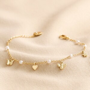 Bee Pearl Butterfly and Heart Charm Bracelet