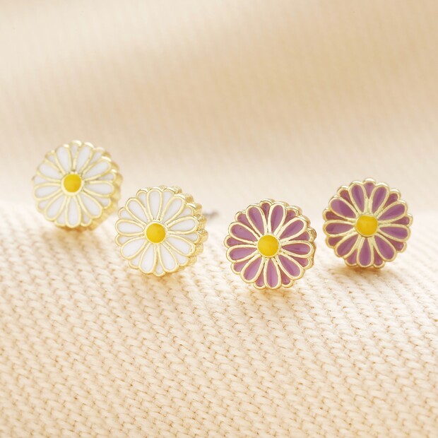 Set of Four Enamel Daisy Stud Earrings in Gold Set of Four Enamel Daisy Stud Earrings in Gold