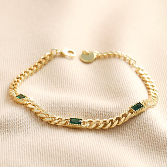 Green Stone Chain Bracelet Gold