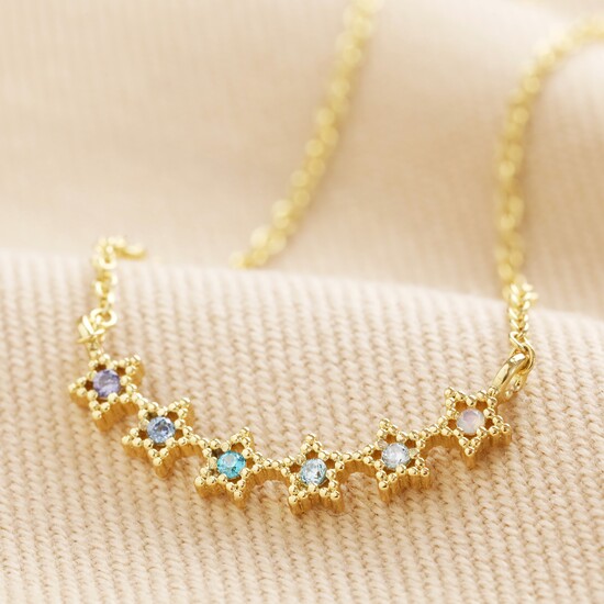 Ombre Crystal Star Bar Necklace Gold/Blue