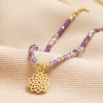 Crown Chakra Beaded Necklace in Gold