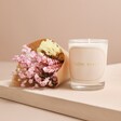 Love You Candle and Mini Dried Flower Posy on pink wooden blocks