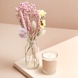 Love You Candle and Mini Dried Flower Posy standing on pink surface