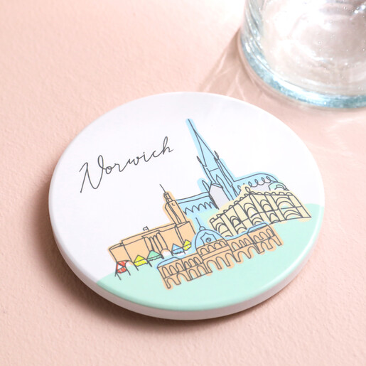 Norwich Organic Shape Coaster with Glass on Beige Background