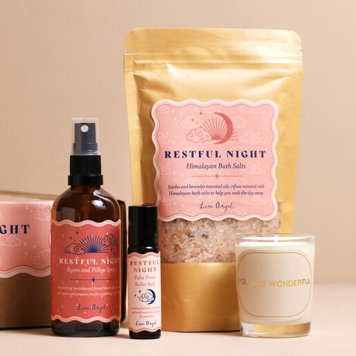 Restful Night Gift Set Products Out of Packaging Against a Neutral Background