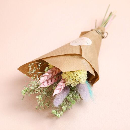 Posy of You Are Wonderful Mini Candle and Dried Flower Posy Gift on Beige Surface