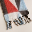 Close up of tassels on Abstract Patterned Winter Scarf