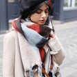 Abstract Patterned Winter Scarf on model outside shop