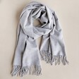 Grey Personalised Embroidered Cashmere Blend Scarf on plain surface