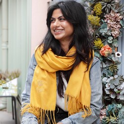 Personalised Embroidered Bee Initials Mustard Winter Scarf