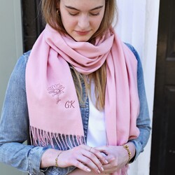 Personalised Embroidered Birth Flower Pink Winter Scarf