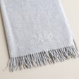 Close up of the personalised details on the grey Personalised Embroidered Initials Cashmere Blend Scarf