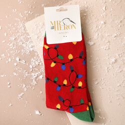 Mr Heron Men's Bamboo Red Christmas Lights Socks