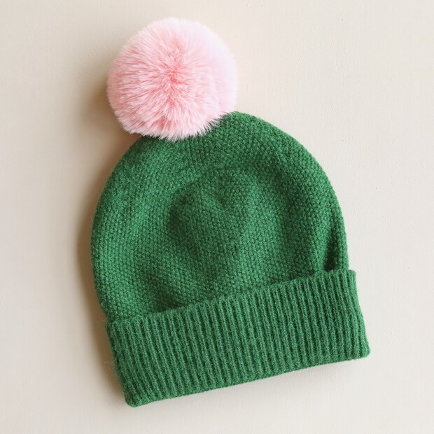 Green and Pink Pom Pom Bobble Hat