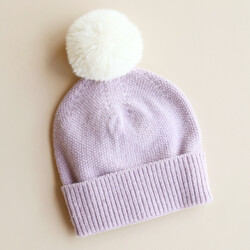 Lilac and Cream Pom Pom Bobble Hat