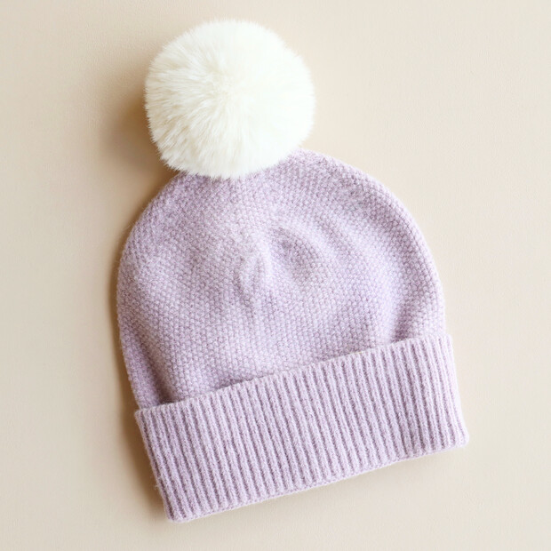 Lilac and Cream Pom Pom Bobble Hat | Accessories | Lisa Angel