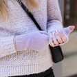 Lilac Hand Warmers on Model 