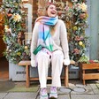 Pastel Bright Block Winter Scarf on Laughing Model