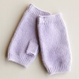 Personalised Embroidered Hand Warmers in lilac on plain background