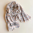 Personalised Initials Tan Tartan Winter Scarf against neutral background