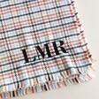 Close up of personalisation on Personalised Initials Tan Tartan Winter Scarf