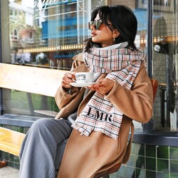 Personalised Embroidered Initials Tan Tartan Winter Scarf