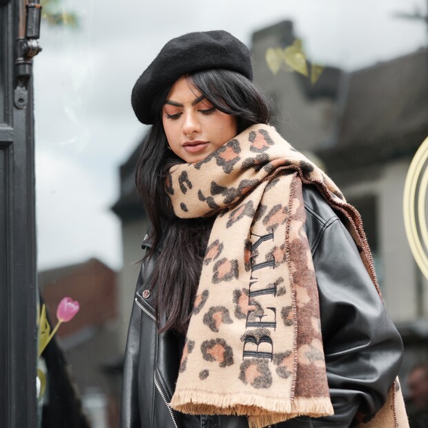 Personalised Embroidered Leopard Print Winter Scarf Personalised Embroidered Leopard Print Winter Scarf