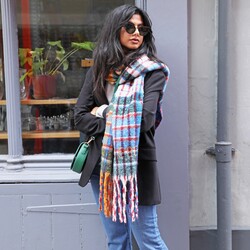 Personalised Embroidered Mustard and Blue Colourful Check Winter Scarf