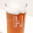 Close up of personalisation on Personalised Bold Initial Pint Glass