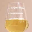 Close up of personalisation on Personalised Your Measure Wine Glass