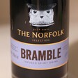 Close up on front of 500ml The English Distillery Norfolk Bramble Liqueur bottle