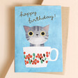 Ohh Deer Teacup Kitten Birthday Card on beige surface