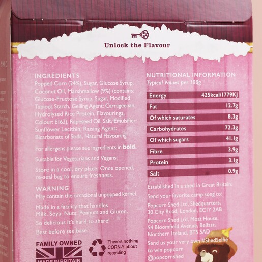Back of Popcorn Shed Toasted Marshmallow Gourmet Popcorn packaging showing ingredients