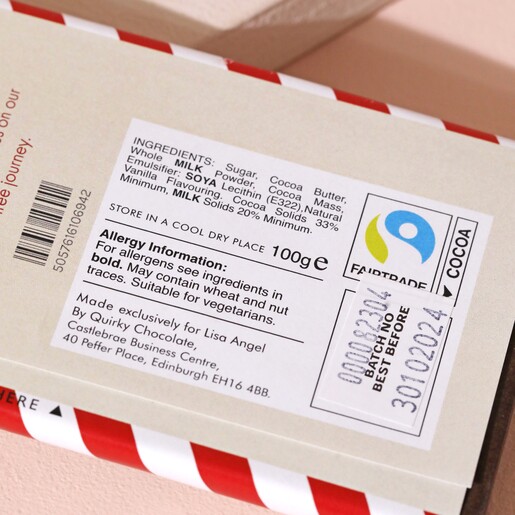 Back of From Father Christmas Milk Chocolate Bar showing ingredients