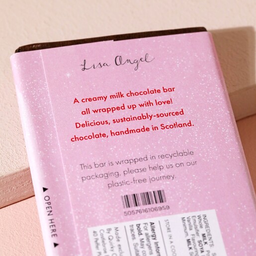 Back of Love You To The North Pole Milk Chocolate Bar packaging 