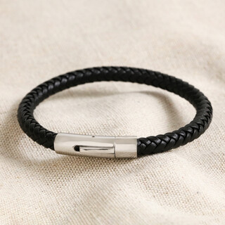 Men's Polished Leather Bracelet in Black