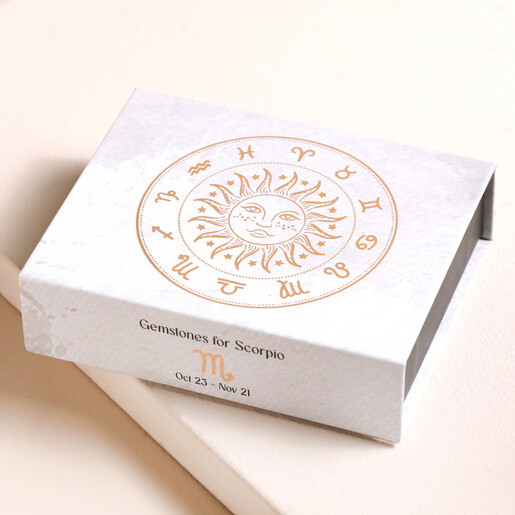 Scorpio Zodiac Gemstone Set inside of packaging