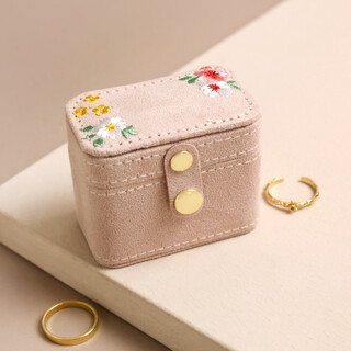 Embroidered Flowers Petite Travel Ring Box