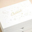 Close Up of Celestial Pattern on Personalised Celestial White Jewellery Box in Gold Finish
