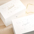 Personalised Celestial White Jewellery Boxes in Both Finishes on Beige Surface
