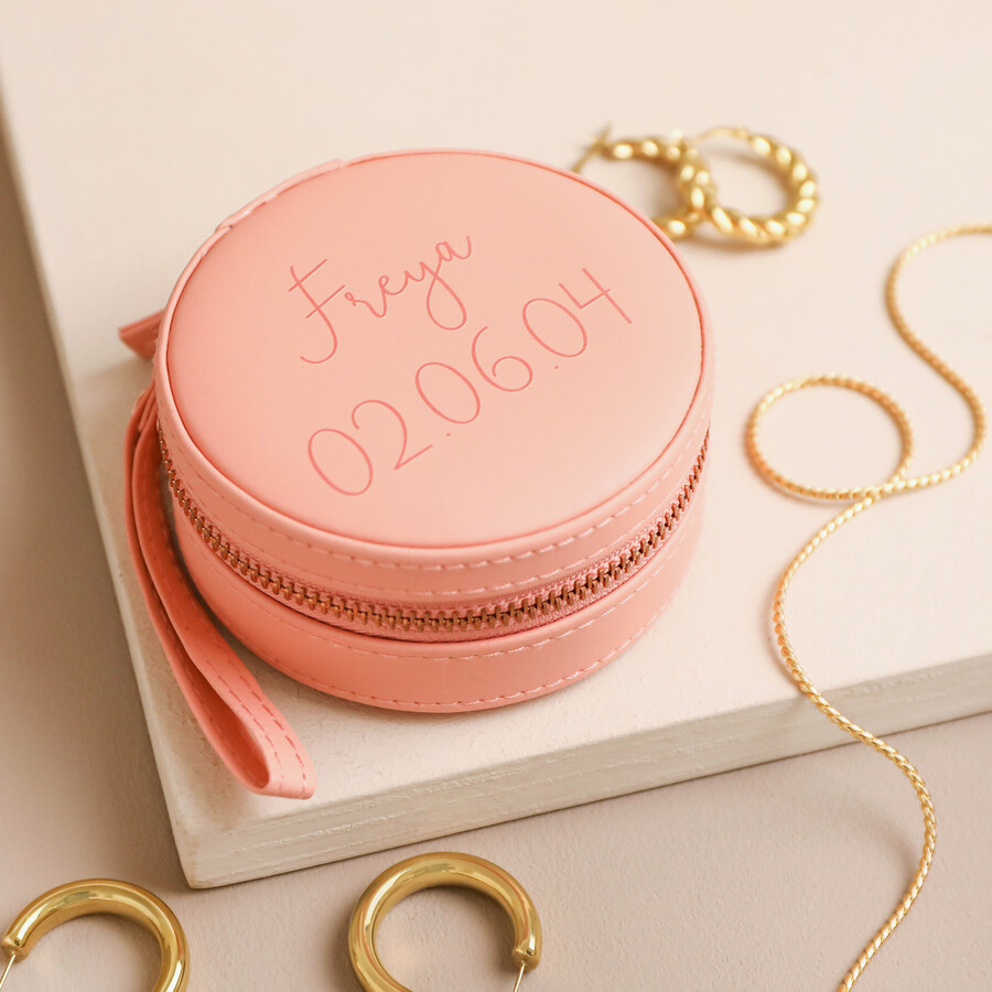 Personalised Mini Round Travel Jewellery Case Lisa Angel