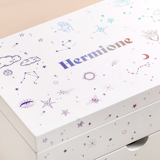 Pattern Close Up of Pattern on Personalised Rainbow Celestial White Jewellery Box