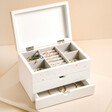 Personalised Rainbow Celestial White Jewellery Box  Open on Beige Surface