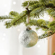 Floral Debossed Mint Green Bauble Hanging on Christmas Tree
