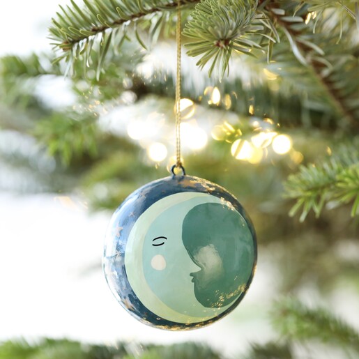 Hand Painted Winter Moon Bauble Christmas Decor Lisa Angel