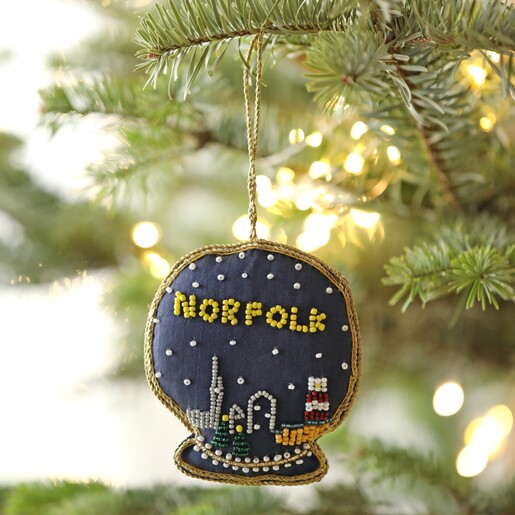 Norfolk Snow Globe Beaded Hanging Decoration Hanging in Tree