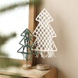 White Woven Rope Tree Ornament with Green Woven Rope Tree in Front of Mirror