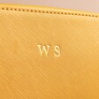 Close up of personalisation on Personalised Rectangular Crossbody Bag in mustard
