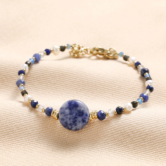 Blue Crystal and Stone Beaded Bracelet