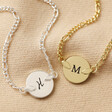 Personalised Initial Disc and Figaro Chain Bracelet on Neutral Fabric